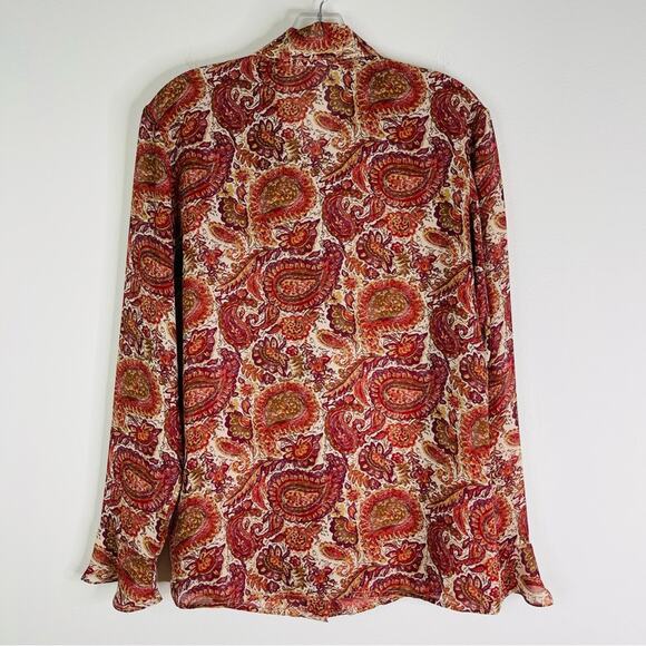 The Limited orange cream floral paisley boho semi sheer button front top small - Picture 6 of 7